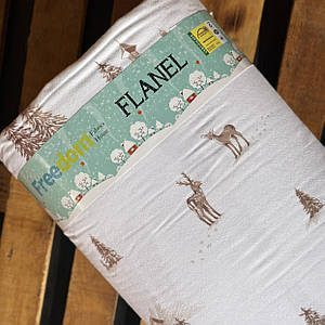 Фланелева тканина, коричневі олені з ялинками на білому (шир. 2,4 м) (FL-FR-0183)