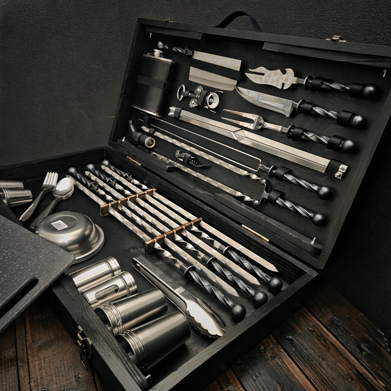 Набір кованих шампурів у дерев'яному кейсі "Гарт-2", фото 1