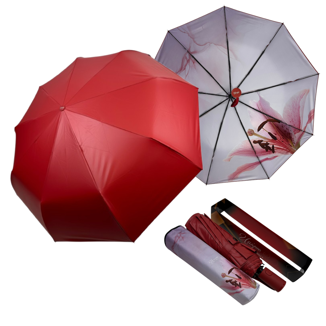 Автоматична парасоля на 9 спиць з поліестеру з PU-покриттям (ефект екошкіри) від Unique Umbrella, червоний, 03009-3