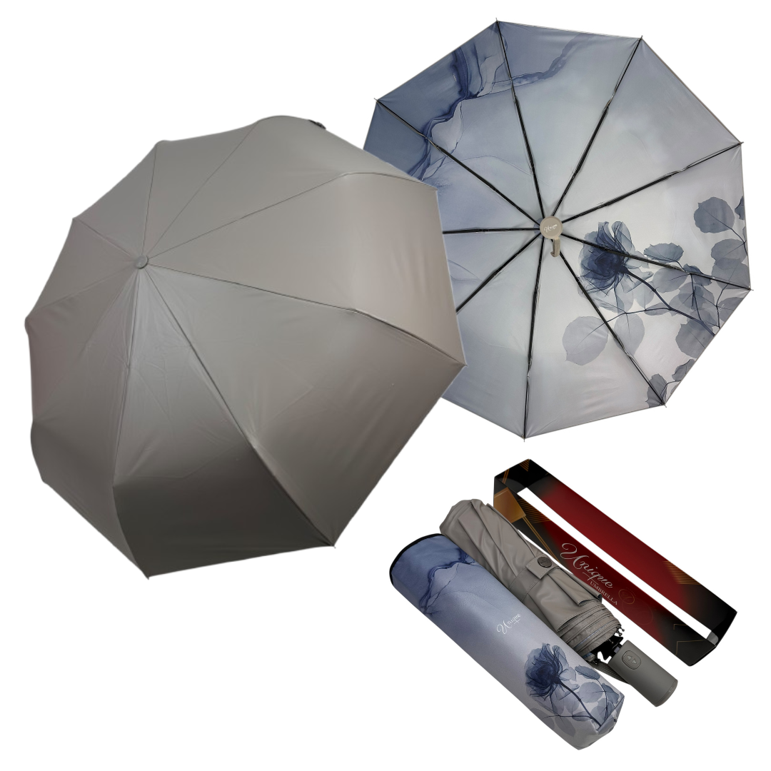 Автоматична парасоля на 9 спиць з поліестеру з PU-покриттям (ефект екошкіри) від Unique Umbrella, сірий, 03009-4