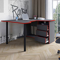 Стильний великий кутовий комп'ютерний ігровий стіл геймерський ергономічний з шухлядами для ПК комп'ютера ноутбука 140х120 см Буст