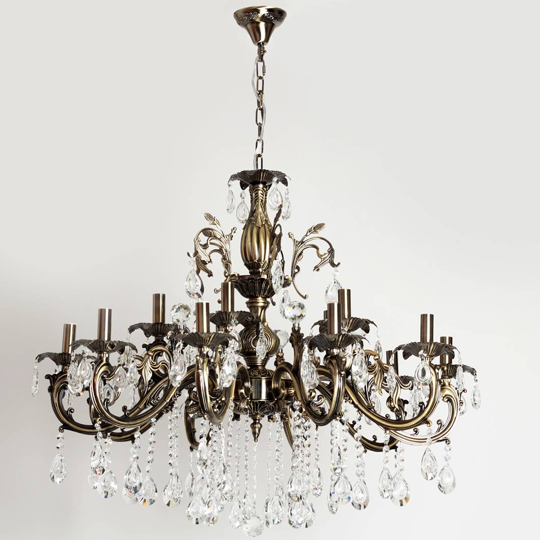 Люстра класична бронзова з кришталем на 15 ламп 900 мм