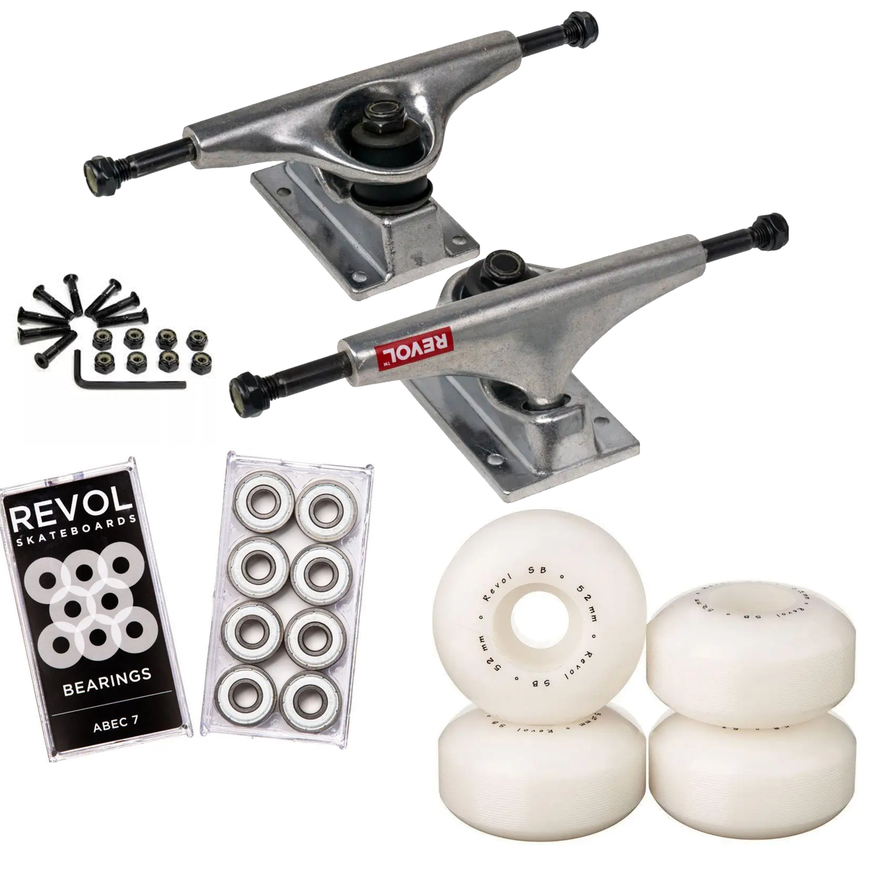 Набір для апгрейду скейтборду Revol: підвіски 5.0, колеса Minimal, підшипники ABEC 7, болти, фото 1