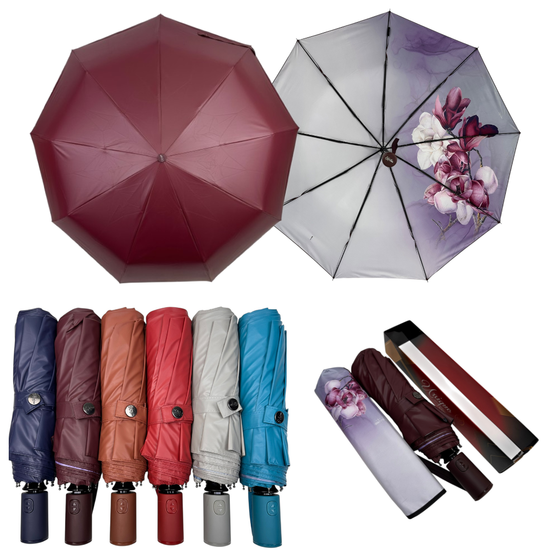 Оптом Автоматична парасоля на 9 спиць з поліестеру з PU-покриттям (ефект екошкіри) від Unique Umbrella, 3009, фото 1