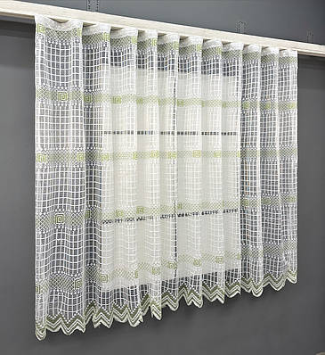 Тюль сітка "Juli" Арка на кухню, колір білий з салатовим. Код 1870т