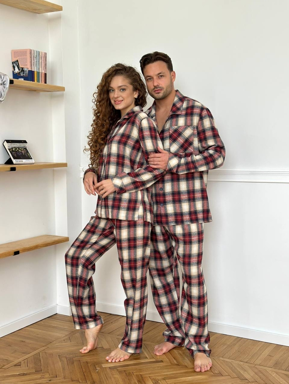 Парні піжами в клітинку для двох сімейний комплект піжам жіноча фланелева піжама піжама чоловіча фланель, фото 1
