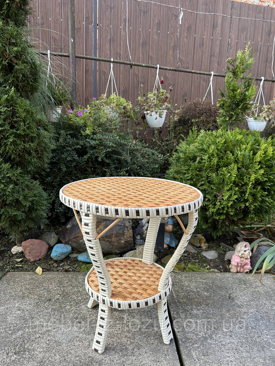 Столик Краб Круглий -Слонова кость +коричнева вставка, фото 1