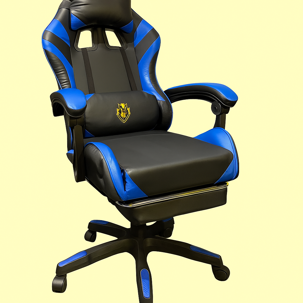 Геймерське крісло Primaveo Black/Blue — комфортне ігрове крісло з подушками та підставкою для ніг, фото 1