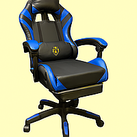 Геймерське крісло Primaveo Black/Blue комфортне ігрове крісло з подушками та підставкою для ніг