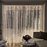 Новорічна гірлянда кімнатна штора роса Хвойна лапа 3х3 м 600 LED Біле світло D600LED3MW