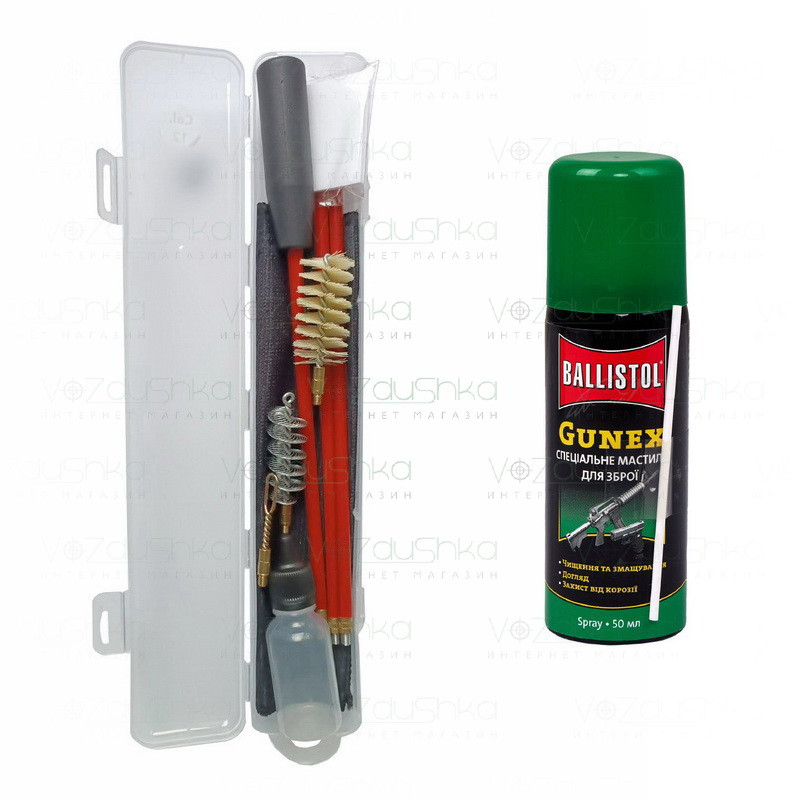 Набір для чищення рушниці 16 калібру (шомпол у оплетці 2 йоржа і вішер) + Gunex 50мл spray