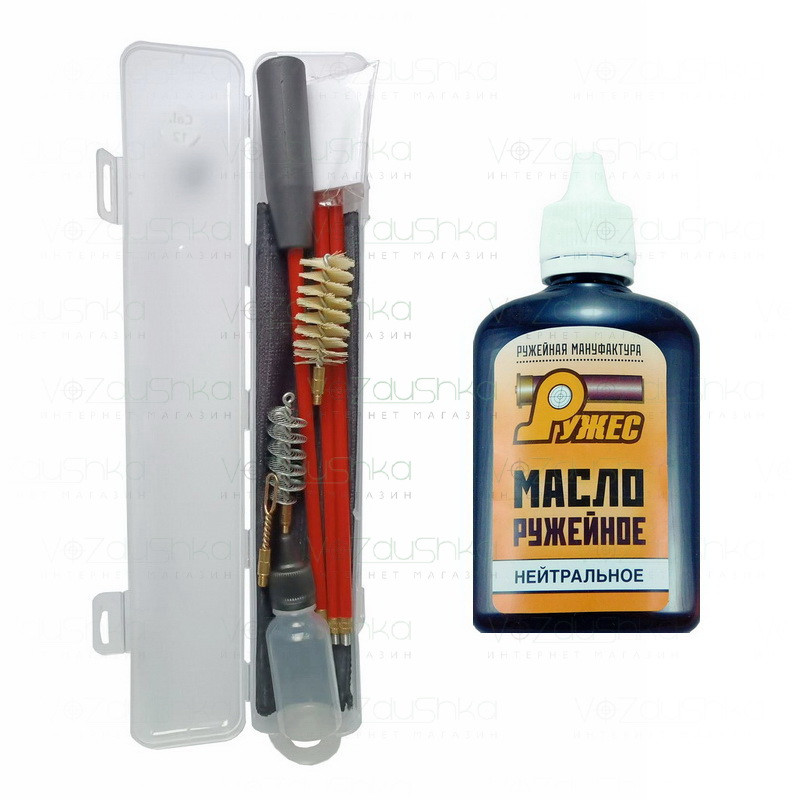 Набір для чищення рушниці 12 калібру (шомпол у оплетці 2 йоржа і вішер) + нейтральне мастило Ружес