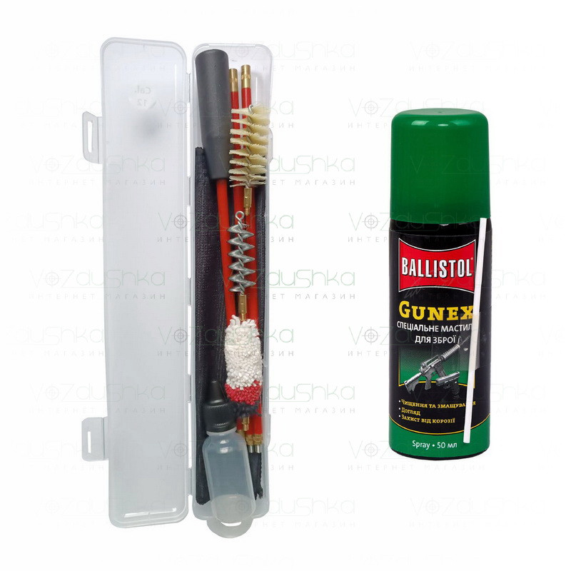 Комплект з набору для чищення 12 калібру (шомпол у оплетці 3 йоржа) + Gunex 50мл spray
