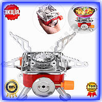 Портативна газова плита під цанговий балон легка туристична плита для кемпінгу та відпочинку