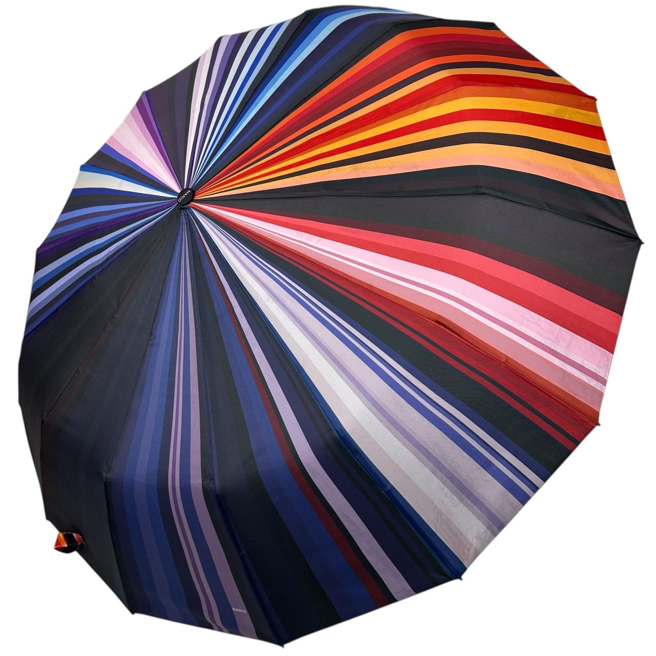 Жіноча парасоля автомат на 14+3+2 сигментних карбонових спиць сатиновий купол з принтом від Mario, ручка чорна, MR 02024-5, фото 1