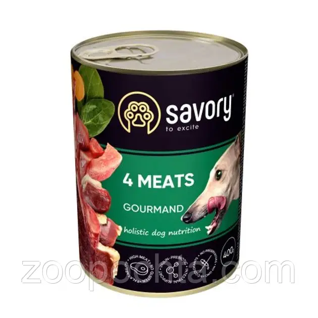 Вологий корм SAVORY Сейворі для собак з чотирма видами м'яса 400 гр, фото 1