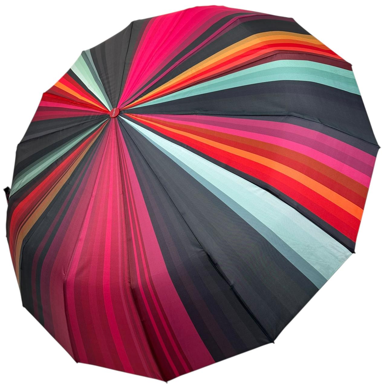 Жіноча парасоля автомат на 14+3+2 сигментних карбонових спиць сатиновий купол з принтом від Mario, ручка червона, MR 02024-6