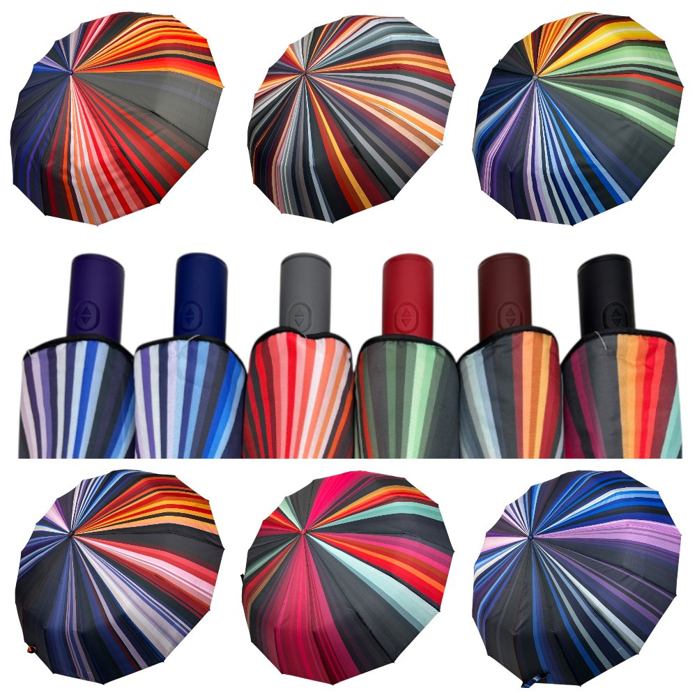 Оптом Жіноча парасоля автомат на 14+3+2 сигментних карбонових спиць сатиновий купол з принтом від Mario, MR 2024