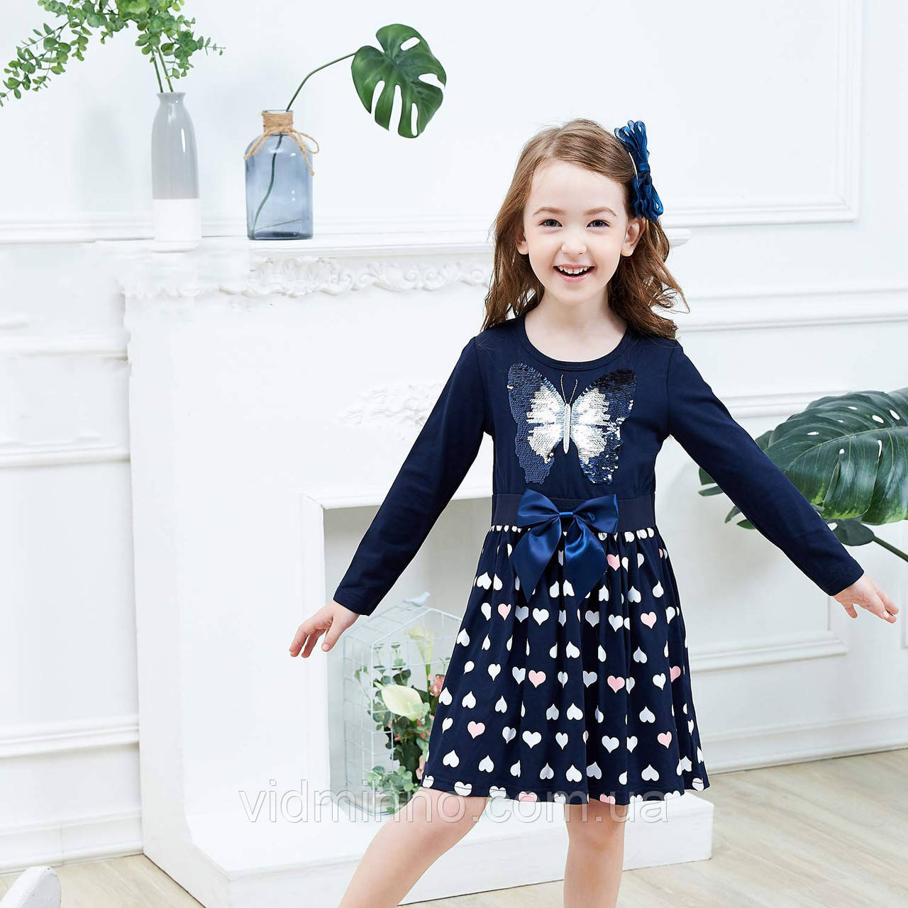 Святкова нарядна сукня для дівчинки, довгий рукав, метелик, паєтки, р.110, 4-5 років, фото 1