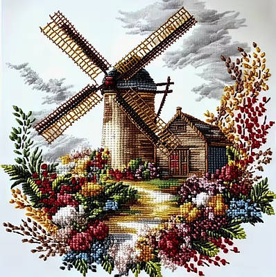 Набір для вишивання за нанесеною на канву схемою "Млин".AIDA 14CT printed, 40*40 см