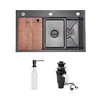 Комплект Lidz Handmade H7545B Мийка для кухні інтегрована Decor Black PVD Honeycomb LDH7545BDECPVD48373+Lidz (BLA)