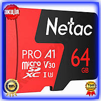 Карта памяти microSDXC Netac 64GB флешка для телефона с высокой скоростью V30 для хранения данных и