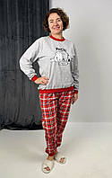 Піжама тепла жіноча з начосом у клітинку сіра 40-58 р.