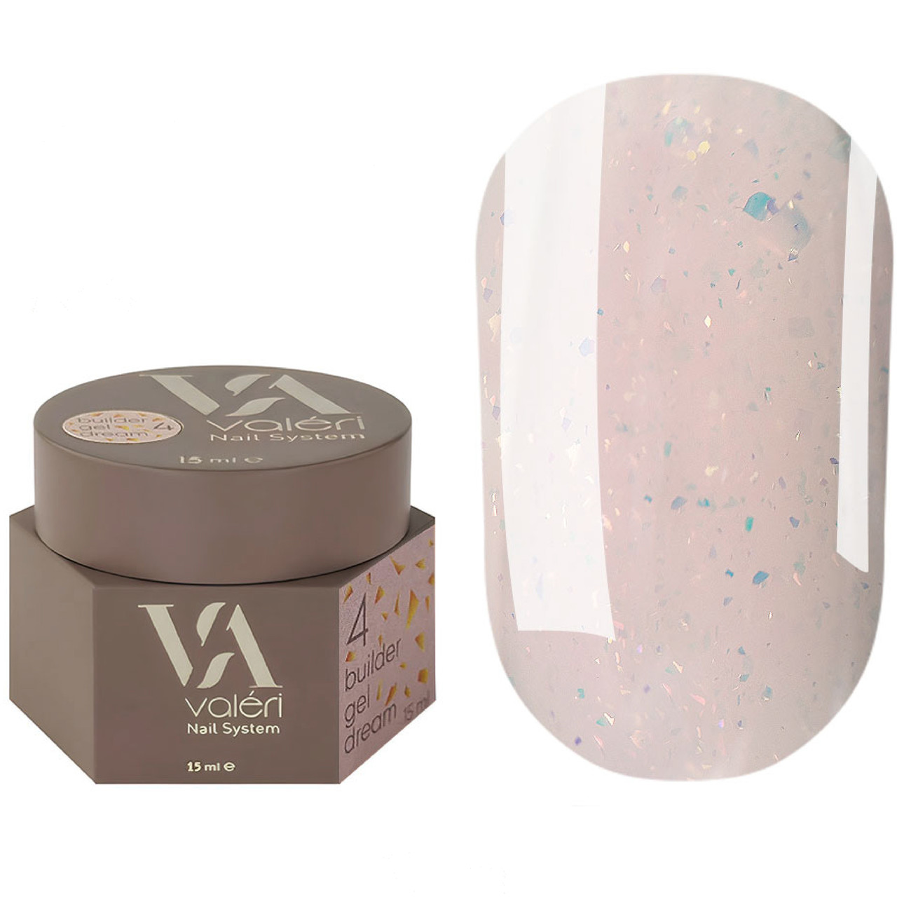 Гель для нарощування Valeri Dream Builder Gel, 15 мл No004, світлий персиковий з блискітками, фото 1