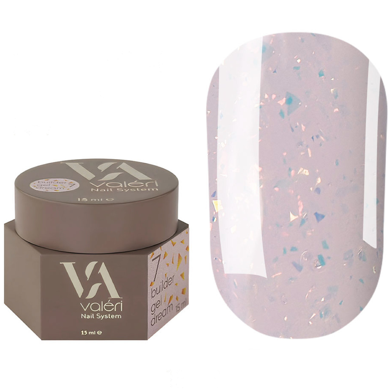 Гель для нарощування Valeri Dream Builder Gel, 15 мл No007, світло-рожевий із блискітками, фото 1