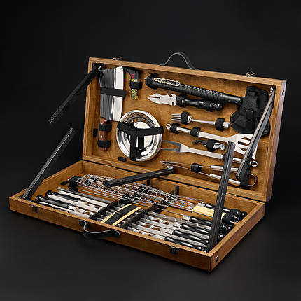 Шашличний набір – стіл, набір шампурів, подарунок мужчині "Grills G17SH горіх", фото 1