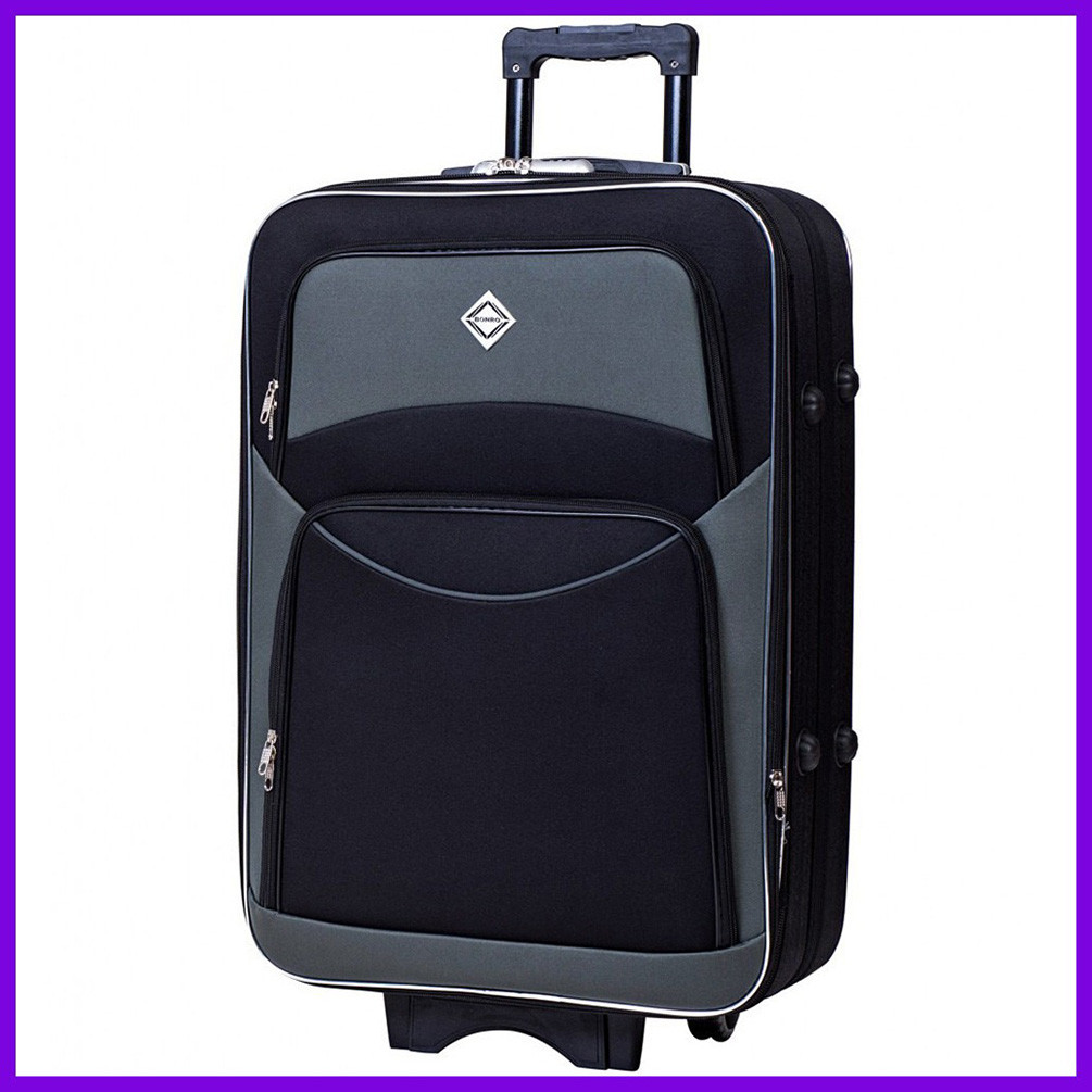 Дорожня валіза на колесах Bonro Style M невелика тканинна чорно-сіра з кодовим замком і висувною ручкою