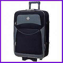 Валіза дорожня на колесах Bonro Style M середня тканина чорно-сіра з кодовим замком і висувною ручкою