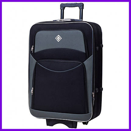 Дорожня валіза на колесах Bonro Style M невелика тканинна чорно-сіра з кодовим замком і висувною ручкою, фото 1
