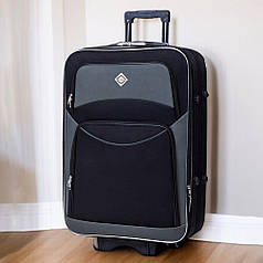 Велика дорожня валіза на колесах Bonro Style L чорно-сіра тканинна з кодовим замком і висувною ручкою