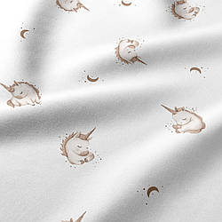 Бязь "Сплячий єдиноріг і місяць" на білому тлі, №5802