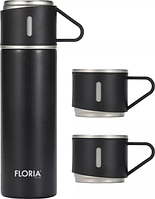 Термос для напоїв дорожній 500мл з 3 чашками компактий термочайник до 18 годин тепла для подорожі роботи навчання