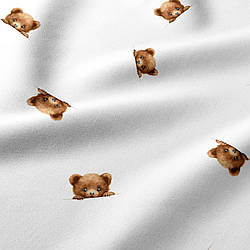 Бязь "Визираючий ведмедик" на білому тлі, №5803