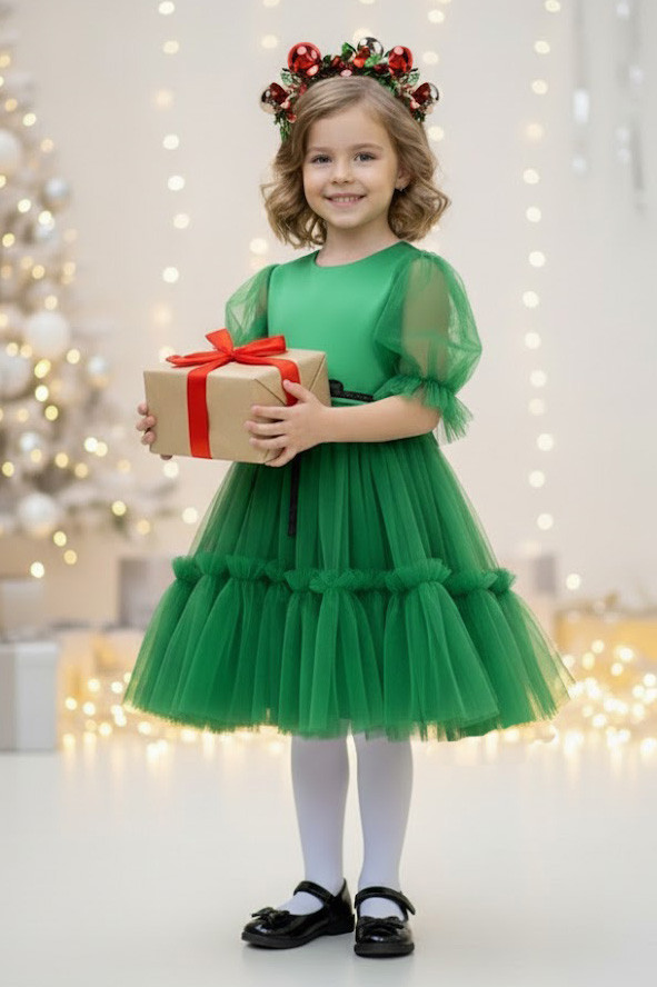 Зелена  сукня для дівчинки Нарядна Святкова (104-134р), фото 1