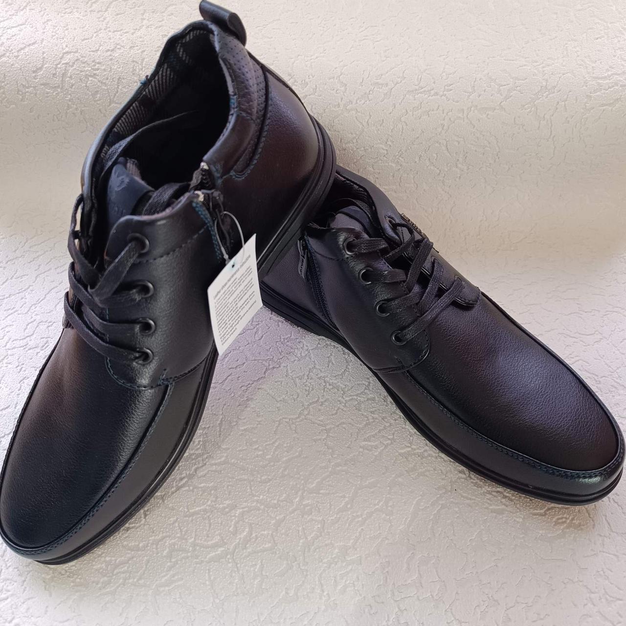 Черевики екошкіра демісезонні із застібкою та шнурками чоловіче взуття UFOQQ, фото 1