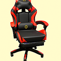 Ігрове крісло Primaveo Чорно-Червоне комфортне крісло для геймерів із підтримкою спини та регульованою спинкою