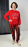 Жіноча піжама з накатом тепла з начісом в клітинку червона 40-58 р.