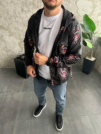 Легка чорна весняна вітрівка з капюшоном, фото 1