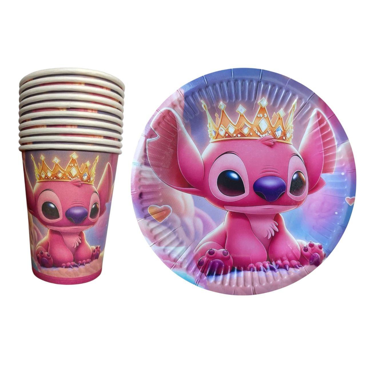 Набір дитячого одноразового посуду Подружка Стіча — Ейнджел на 10 персон — тарілки + стаканчики