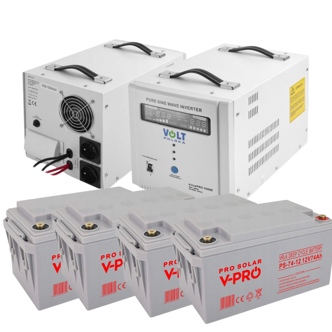 Комплект ДБЖ/інвертор Volt Polska SINUS PRO 3000 E + 4 Акумуляторb VOLT AGM  DEEP CYCLE 74Ah 12V, фото 1