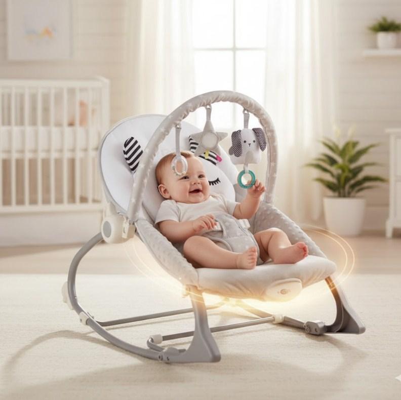 Дитячий шезлонг, Колиска-гойдалка з вібрацією Ricokids сірий 7323, фото 1