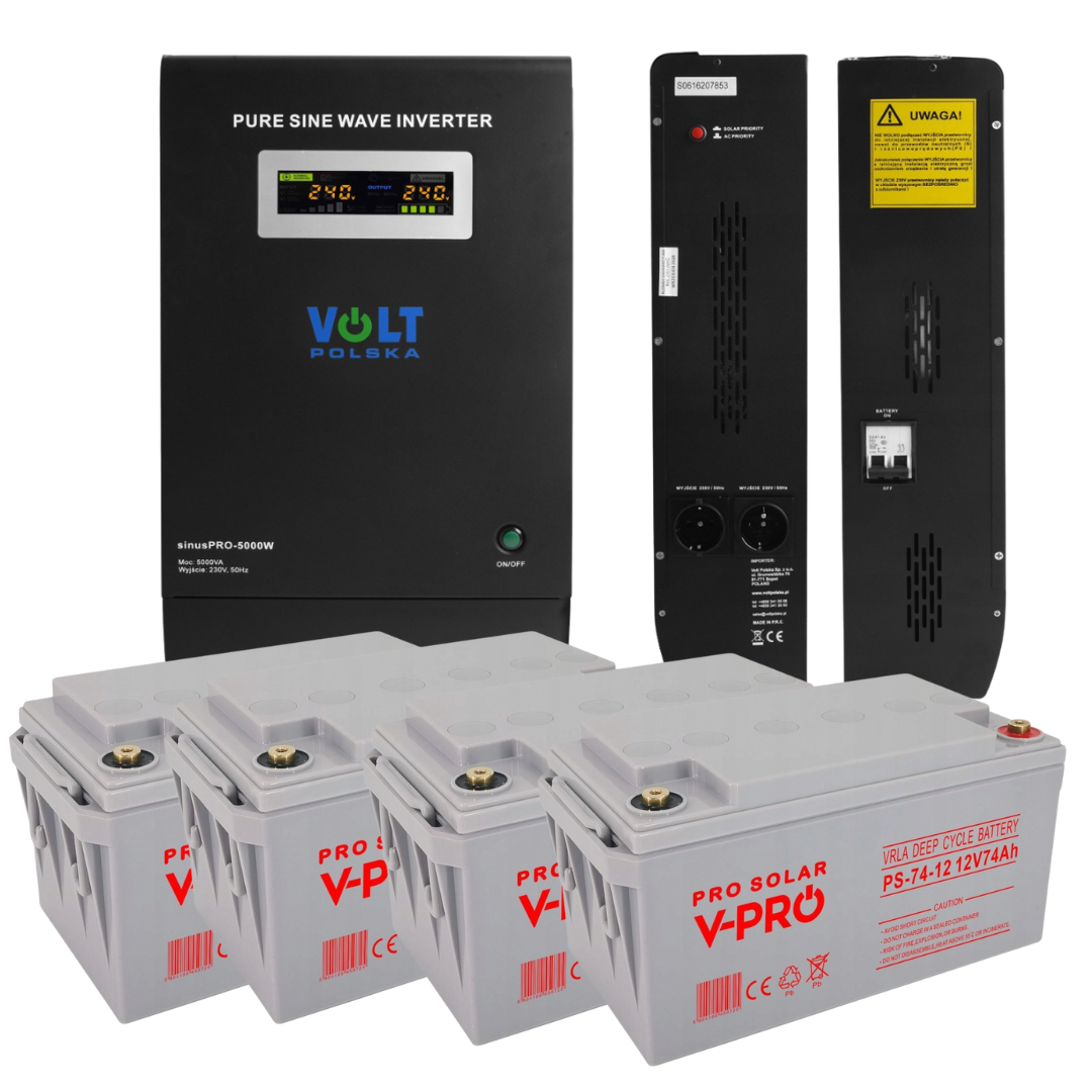 Аварійне живлення для дому ДБЖ/інвертор Volt Polska SINUS PRO 5000 E + 4 Акумулятора AGM Volt Polska 74 Ah, фото 1