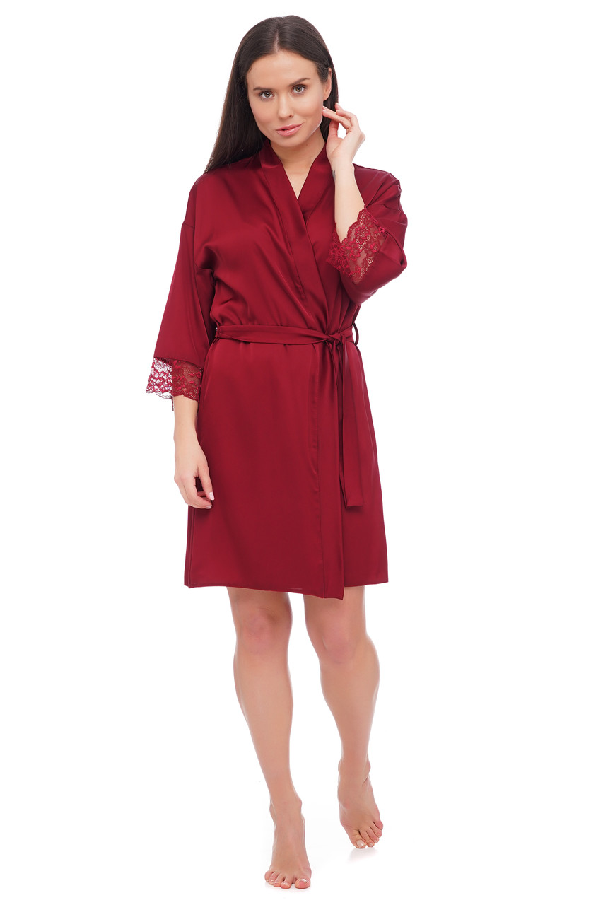 Халат жіночий короткий шовковий бордовий Martelle Lingerie 201, фото 1