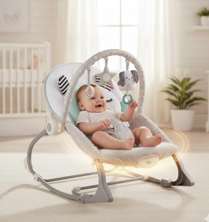 Дитячий шезлонг, Колиска-гойдалка з вібрацією Ricokids м'ята 7324, фото 1