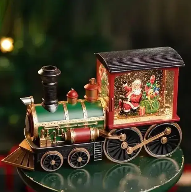 Новорічний музичний декор, нічник «Потяг» зі снігом, з LED подсвічуванням, 10085, фото 1