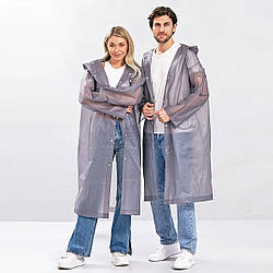 Дощовик з капюшоном на кнопках сірий, універсальний розмір / Плащ-дощовик / Дощовик з капюшоном / Дощовик-плащ